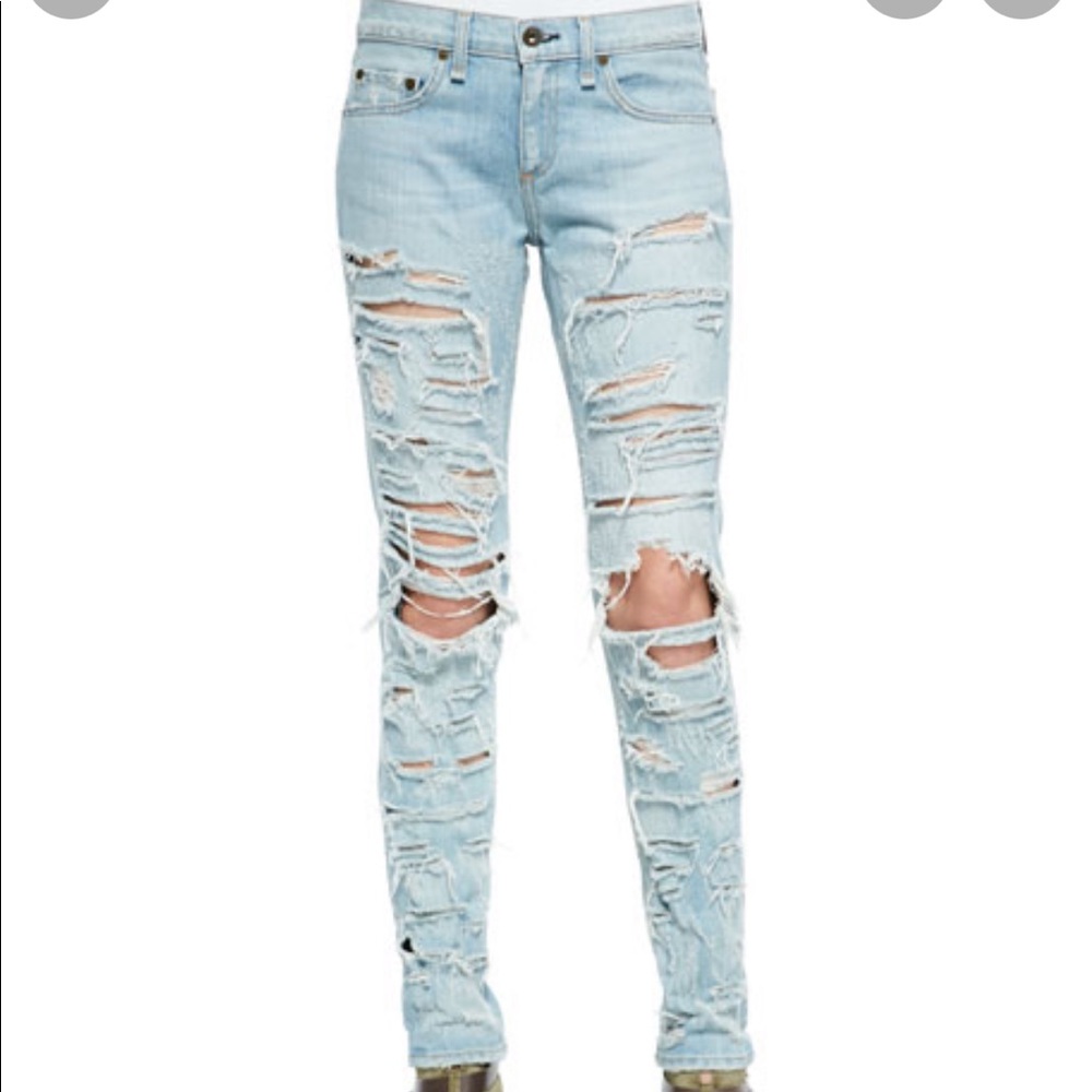 Rag & Bone The Dre Distressed Low Rise Relaxed Fit Jeans Size 27